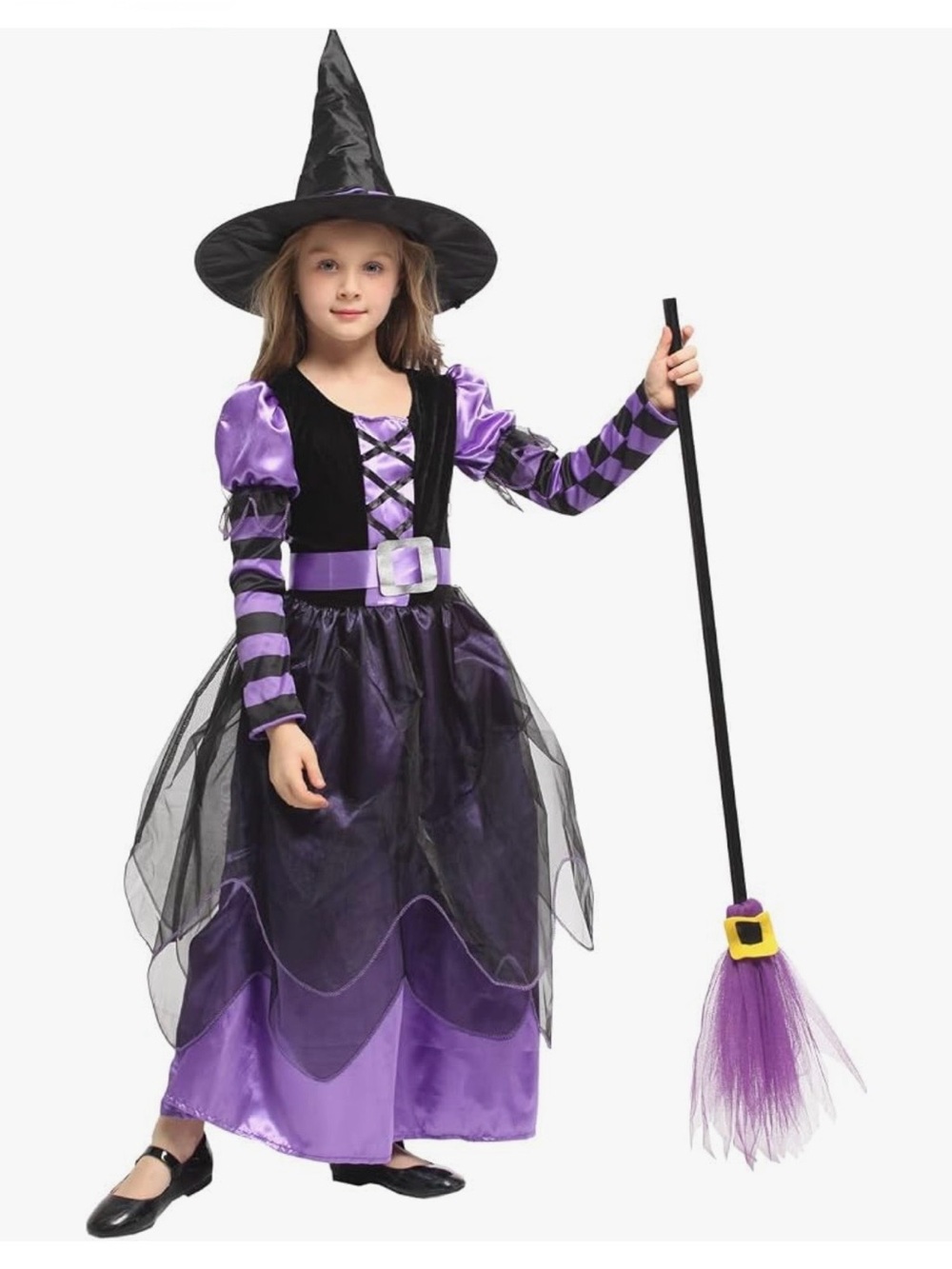 Girls' Purple & Black Witch Costume with Hat NWT Size M